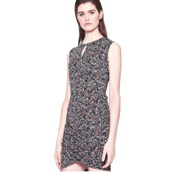 French Connection Dresses & Skirts - FRENCH CONNECTION 6 Confetti Grid Dress Short Faux Wrap Key Hole Multi Color Blu